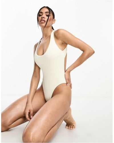 Nike Elevated Essentials Ribbed Crossback Swimsuit - Natural