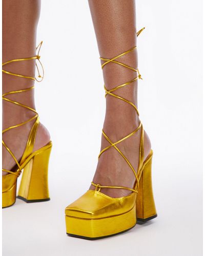 TOPSHOP Limited Edition - Frankie - Schoenen Van Premium Leer Met Vierkante Neus En Hak - Geel