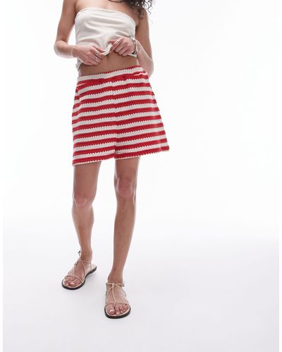 TOPSHOP Stripe Knitted Beach Short - Red