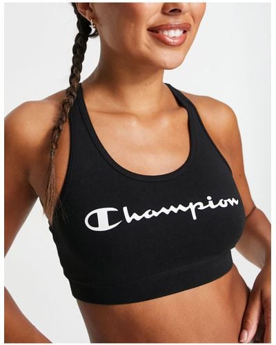 Champion Training Mid Support Sports Bra With Large Logo - Black