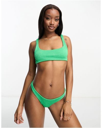 Bershka Textured Cami Bikini Top - Green