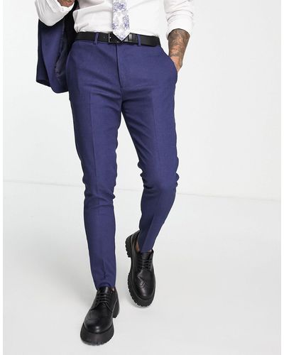 ASOS Wedding - pantaloni da abito super skinny con micro trama - Blu