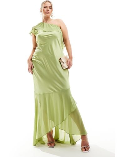 Tfnc Plus Bridesmaid Satin One Shoulder Ruffle Maxi Dress - Green