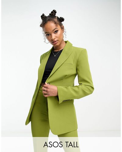 ASOS Asos design tall - blazer da abito con bottone stile anni '70 color muschio - Verde