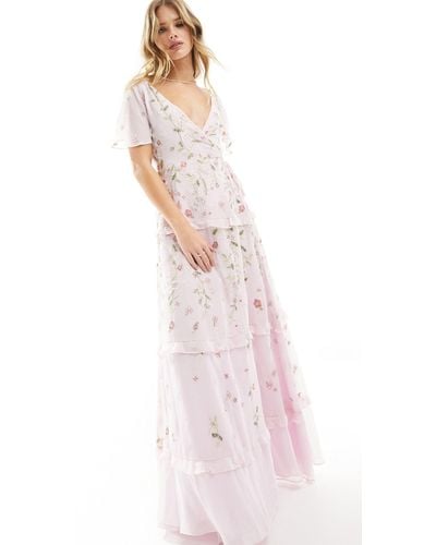ASOS Maxi Dress With Blouson Sleeve And Delicate Floral
