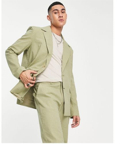 Reclaimed (vintage) – blazer mit normalem schnitt und sommerlichen nadelstreifen - Grün
