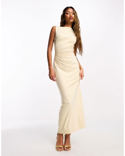 4th & Reckless High Neck Sleeveless Ruched Maxi Dress - White