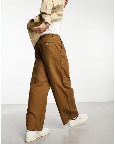 Weekday Nikolas - pantalon ample - marron délavé - Blanc