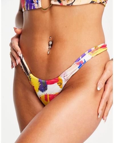 Jaded London – bikinihose mit geraffter seite, hohem beinausschnitt und mehrfarbigem muster