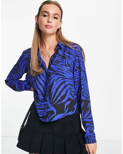 Monki Overhemd Met Zebraprint - Blauw
