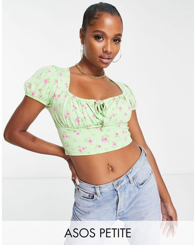 ASOS Asos design petite - crop top milkmaid a maniche corte verde a fiori