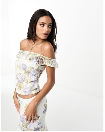 ASOS Lace Ruffle Off The Shoulder Top Co Ord - White