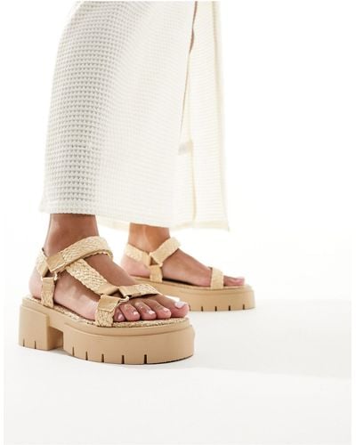 Public Desire Hazard Chunky Sandal With Raffia - White