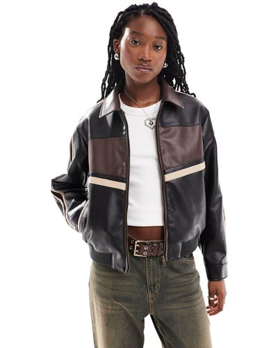 ONLY Retro Faux Leather Racer Bomber Jacket - White