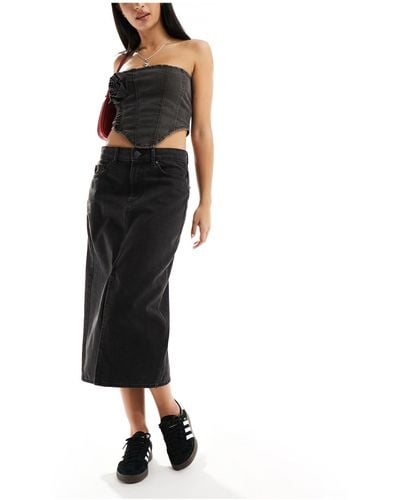ONLY Denim Midi Skirt With Front Split - Black