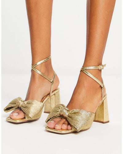 ASOS Hitched Bow Detail Mid Block Heeled Sandals - Natural