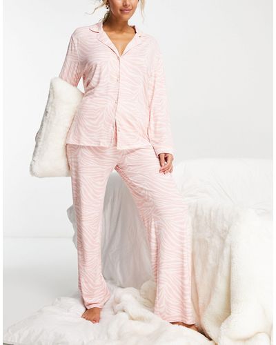 New Look Pyjama doux à zébrures - Rose