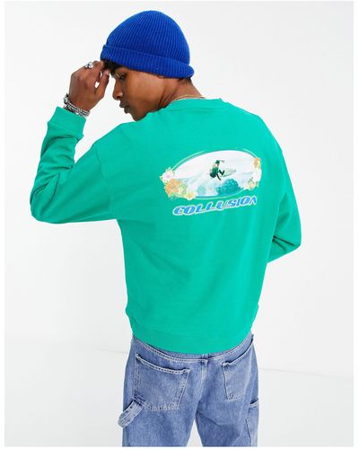 Collusion Boxy Sweatshirt With Surf Print - Blue