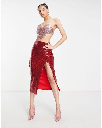 Collective The Label Exclusive Midaxi Sequin Skirt - Red