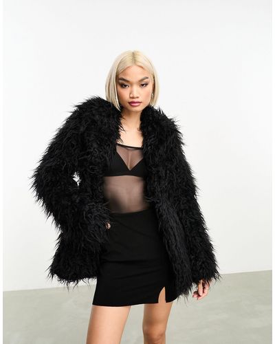 Weekday Lilith Waisted Faux Fur Coat - Black