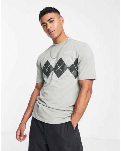 River Island Smal T-shirt Met Argyle-motief - Grijs