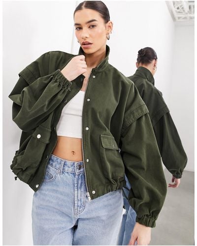 ASOS Bomber Jacket With Collar - Green