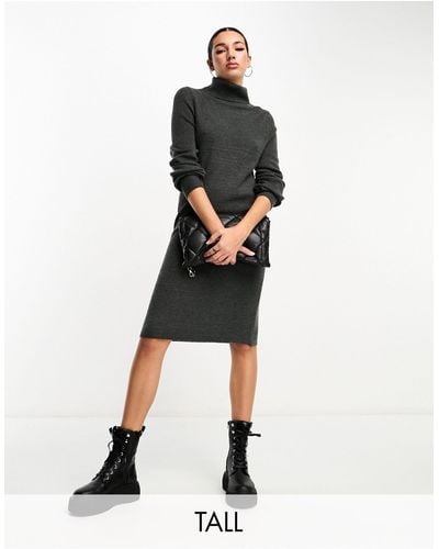 ONLY Roll Neck Puff Sleeve Knitted Midi Jumper Dress - Black