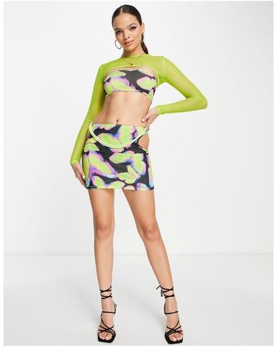 AsYou Cut Out Mini Skirt Co-ord With Neon Chain Detail - Multicolor