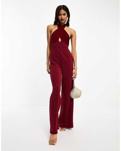 ASOS Halter Cut Out Tailo Jumpsuit - Red