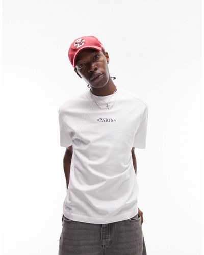 TOPMAN T-shirt oversize effet raccordé avec inscription « paris » brodée - Blanc