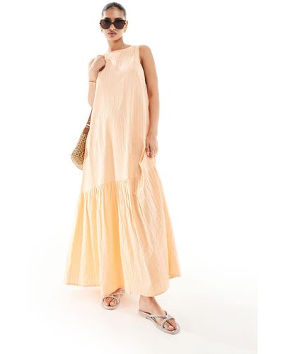 ASOS Sleeveless Racer Smock With Tiered Skirt - Natural