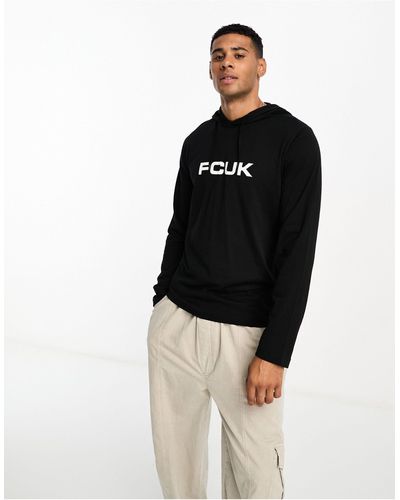 French Connection Fcuk - t-shirt à capuche et manches longues - Noir