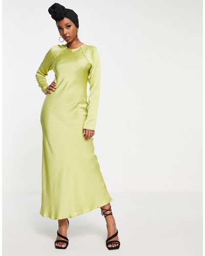 ASOS Satin Biased Maxi Dress With Button Detail - Green