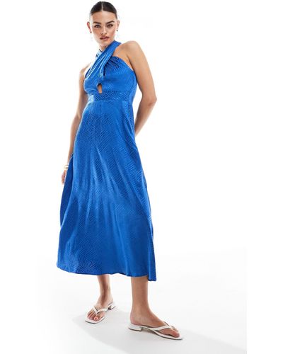 Closet Twist Front Satin Midi Dress - Blue