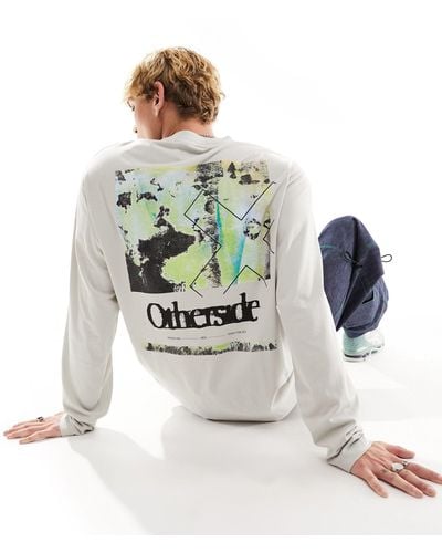 Collusion Long Sleeve T-shirt With Back Graphic - Natural