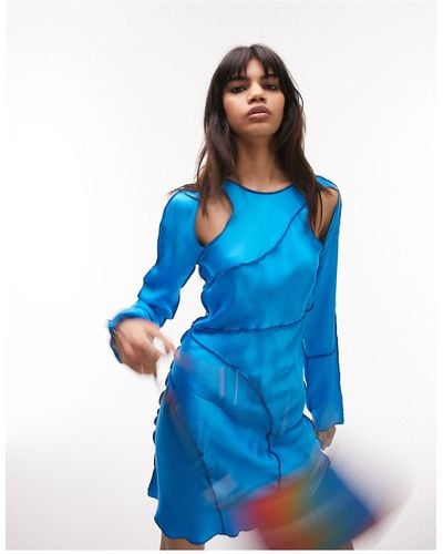 TOPSHOP Seamed Long Sleeve Mini Dress - Blue