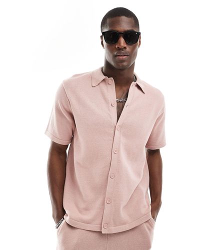 ASOS Midweight Knitted Cotton Button Through Polo - Pink