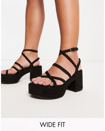 ASOS Wide Fit Hoxton Chunky Mid Platforms Sandals - Black