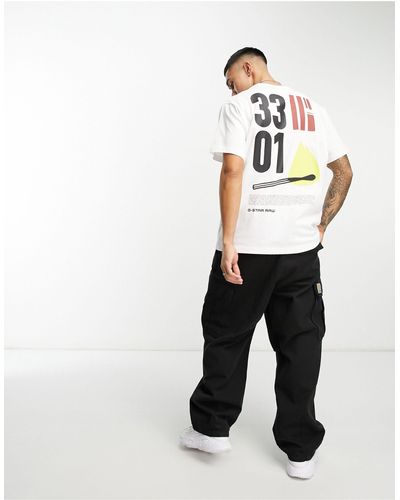 G-Star RAW 3301 - t-shirt oversize avec imprimé flamme au dos - Blanc