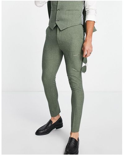 ASOS Wedding - pantaloni da abito super skinny pino tratteggiato - Verde