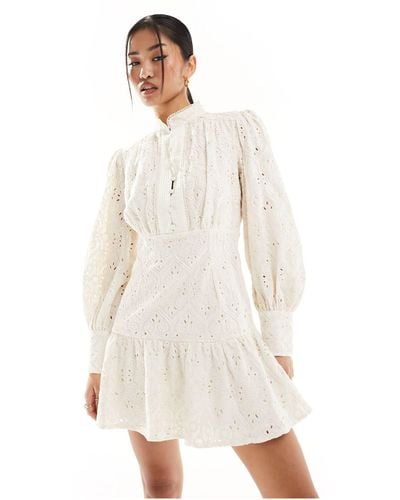 Bardot Embroidered Long Sleeve Mini Dress - White