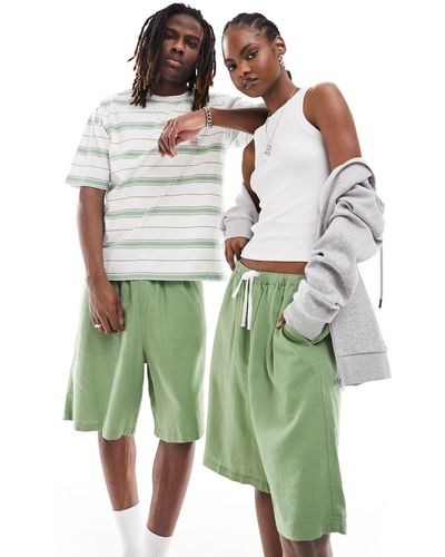Weekday Unisex Patrik Linen Shorts - Green