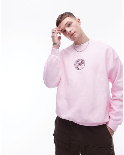 TOPMAN Oversized Fit Sweatshirt With Zodiac Print - Pink