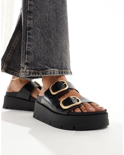 Bershka Buckle Detail Flatform Sandals - Black