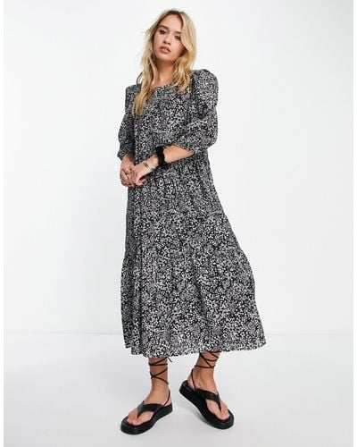 SELECTED Viole Printed Midi Smock Dress - Grey