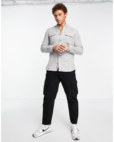 French Connection Long Sleeve 2 Pocket Flannel Shirt - White