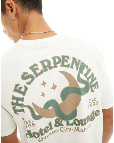 Only & Sons T-shirt comoda beige con stampa "serpentine" - Metallizzato