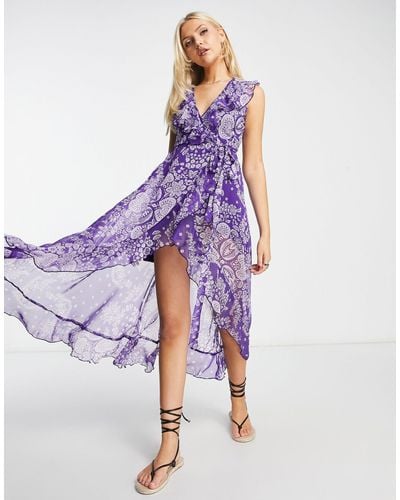 Raga Out For A Ride Floral Print Wrap Dress - Purple