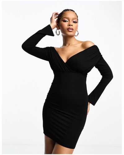 ASOS Mini Bardot Long Sleeve Dress - Black