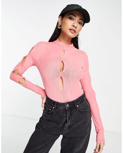 River Island Cut Out Mesh Detail Body - Pink